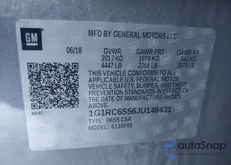 2018 Chevrolet Volt Lt from USA, damaged, VIN 1G1RC6S56JU149431